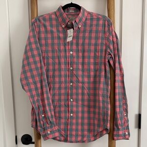 J. Crew Slim Fit Coral and Blue Checkered Shirt (NWT)